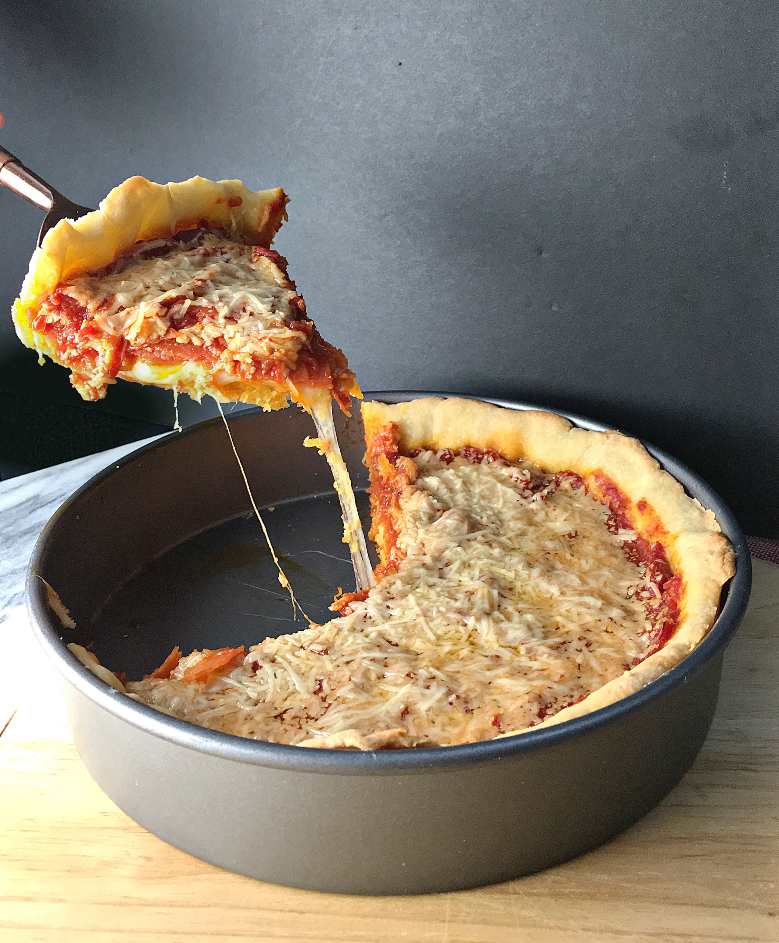 I just received a springform pan as a wedding gift so I made Chicago style deep  dish pizza! : r/Baking